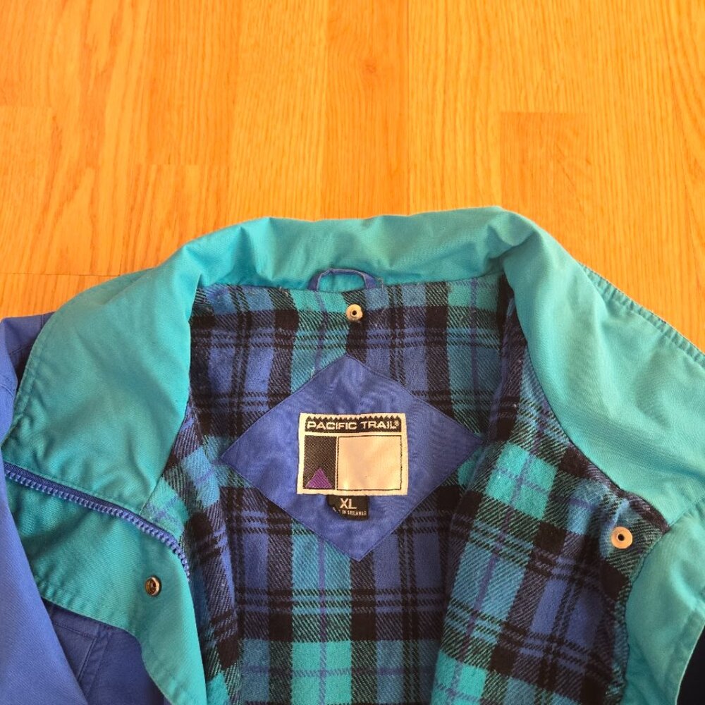 Pacific Trail Vintage XL Colorblock Jacket – Blue Teal Flannel Lined - Picture 2 of 12
